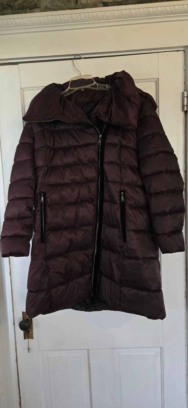 Tahari Womens XXL Maroon Purple Puffer Coat Quilted Winter Jacket
